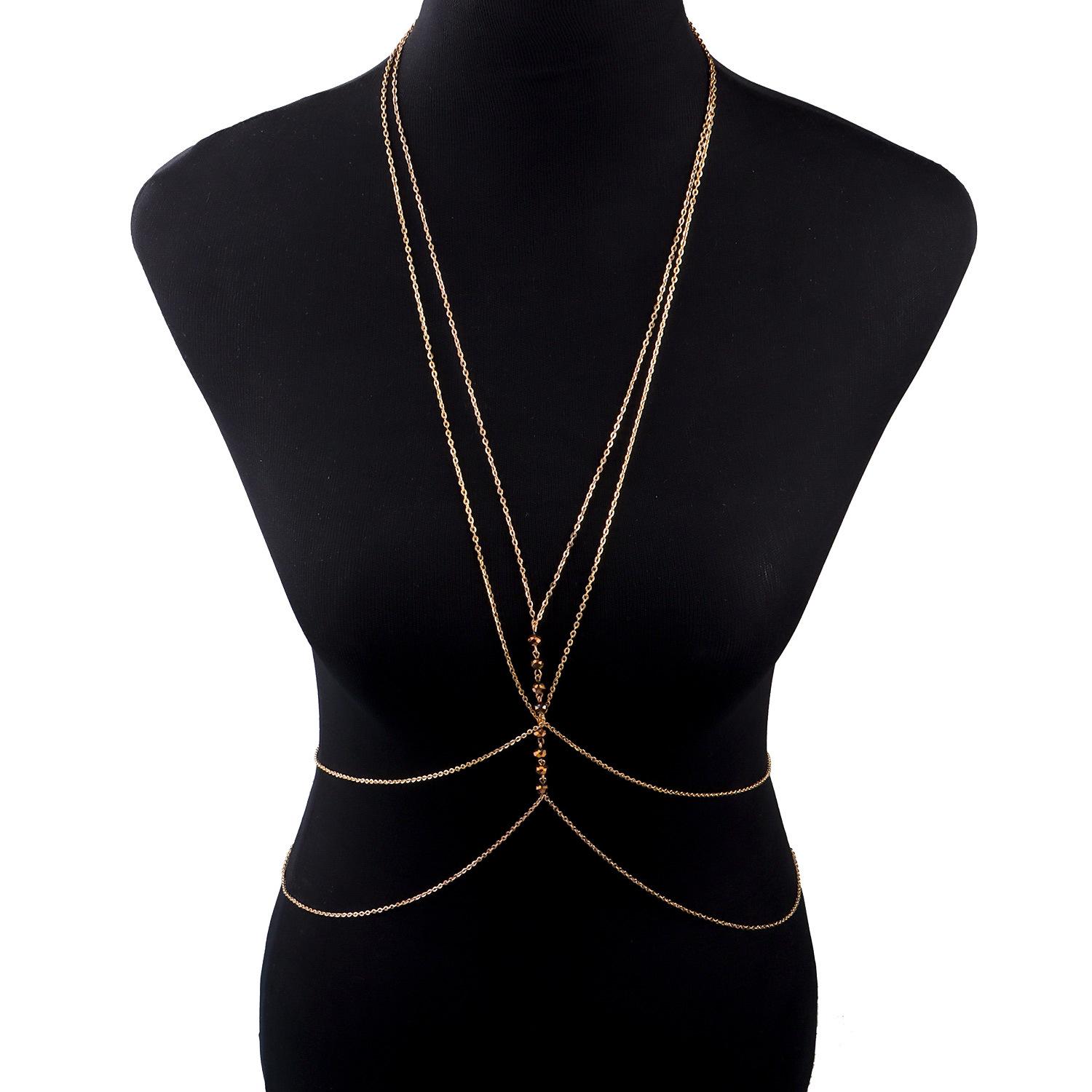 

Summer hot-selling models, sexy and fashionable, simple double-layer cross, body chain necklace. золотой