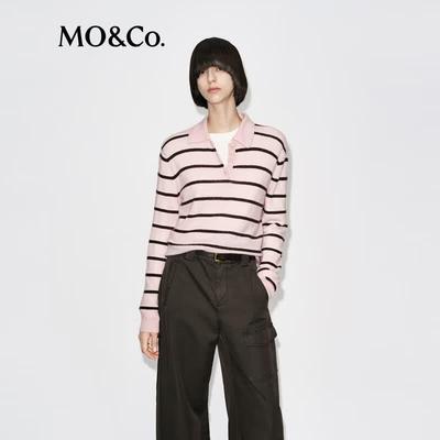 MO&Co. Striped Wool Cashmere Knit Polo Sweater