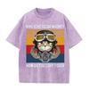 2026 Vintage Pilot Cat Mike Echo Oscar Whiskey Graphic Washed T Shirt Retro Military Style Men Women Oversized Casual Streetwear