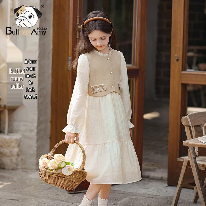 Chanzuigou Girls' Tencel Lyocell Princess Style Fake Two-Piece Dress