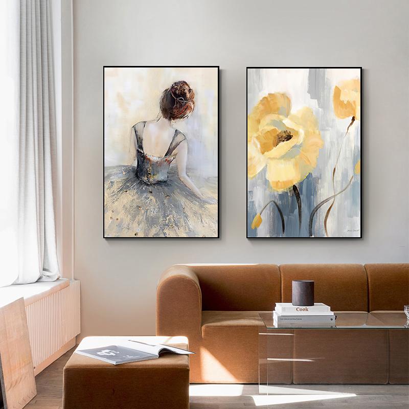 Abstract Canvas Painting Retro Yellow Flower Poster Print Modern Wall Art Pictures for Living Room Bedroom Nordic Home Decor