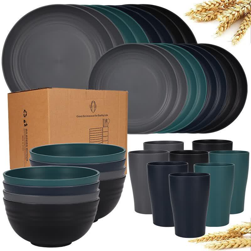 Eco-Friendly Wheat Straw 32-Piece Dining Set