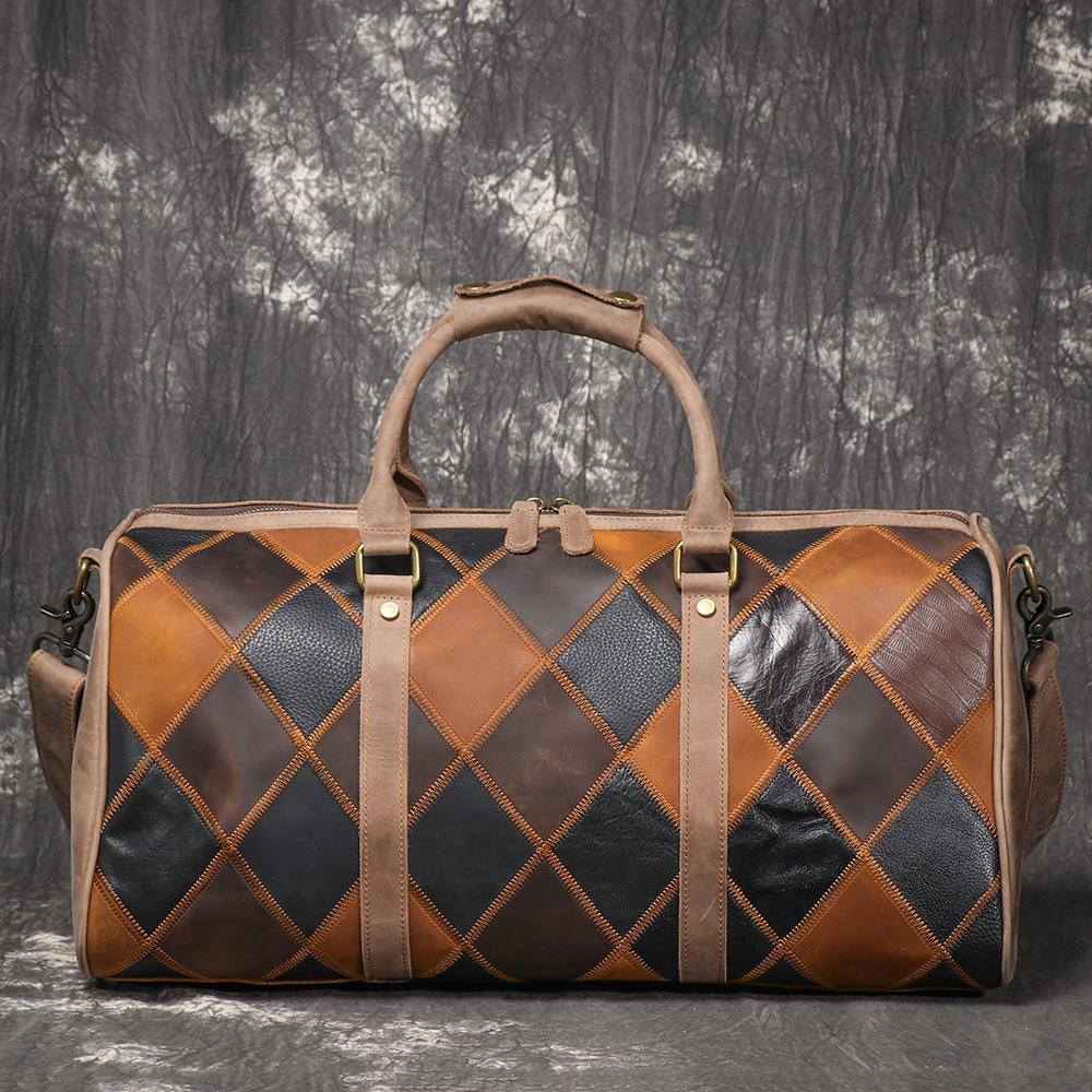 Vintage New Men'S Genuine Leather Quilted Top-Layer Cowhide Handbag Travel Bag Shoulder Crossbody Business Luggage Bag