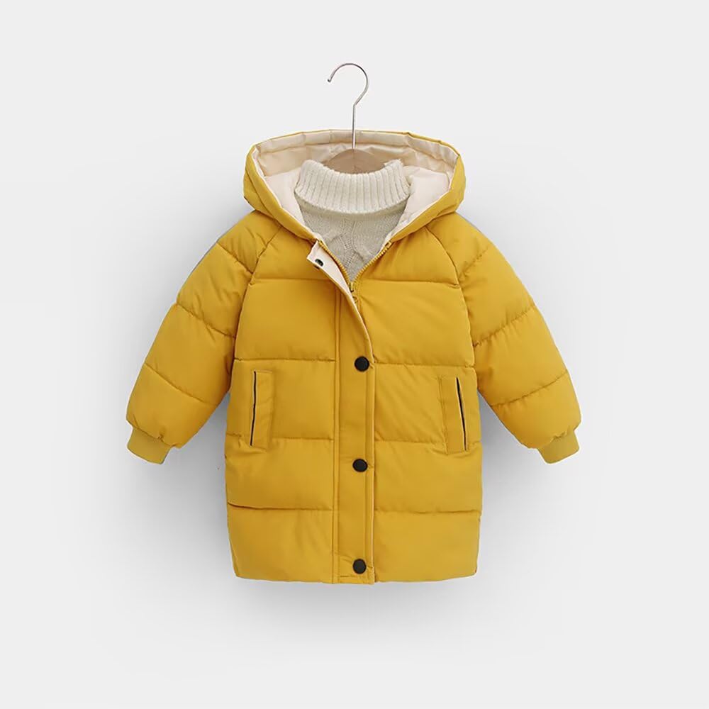 Kuhvvse Down for Girls and Solid Sizes Kids' Jacket, Padded, Boys, Warm, Cold-Proof, Windproof, Winter, Hooded, Color, 90-150 (Size 110, Yellow)