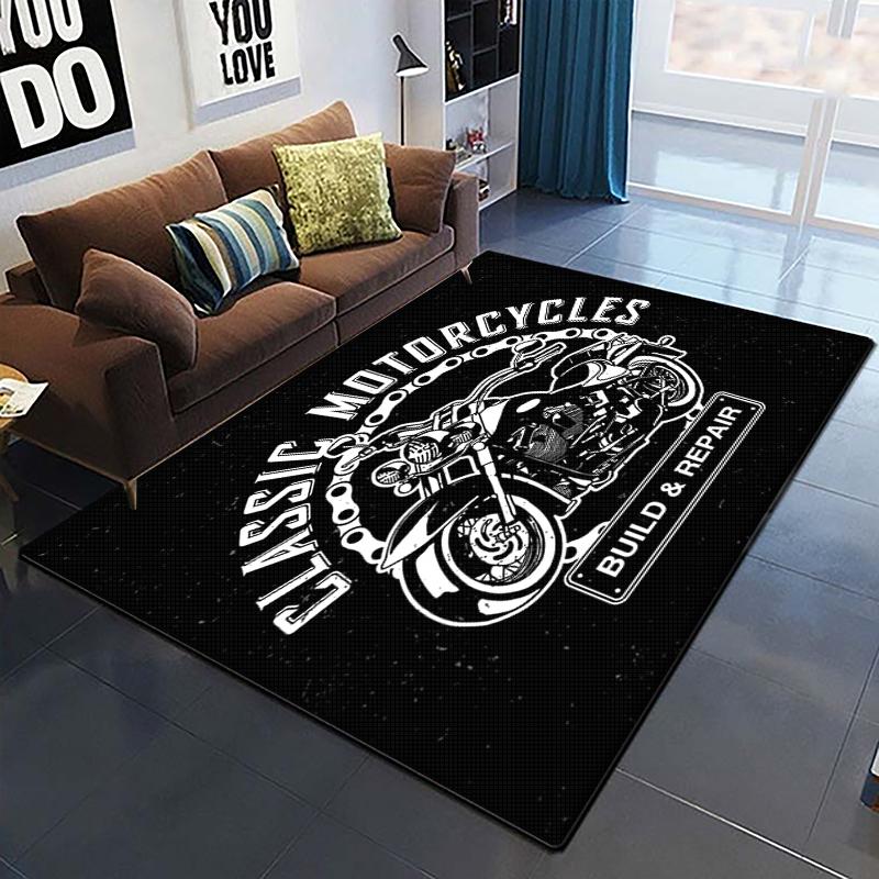 3D Retro Motorcycle Rug Large,Carpet Rug for Living Room Bedroom Sofa Decoration,Doormat Kitchen Non-slip Floor Mat Picnic  Camp