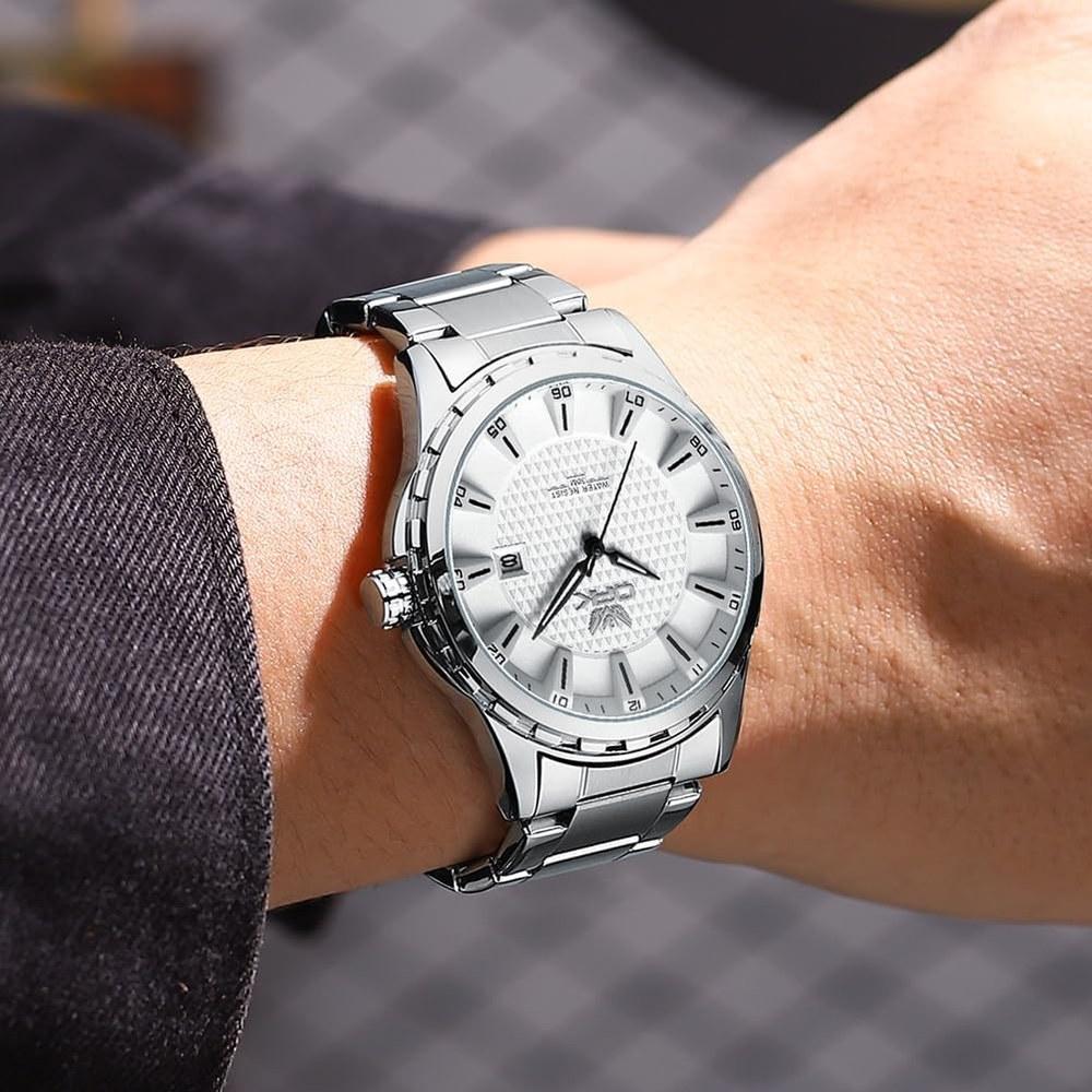 OPK Men's Quartz Wristwatch Silver Waterproof Stylish Classic Date Luminescent High School and Business Gift