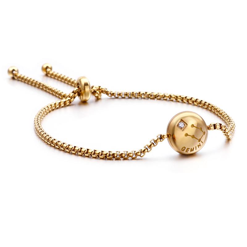 Korean Zodiac Constellations Gold Bracelet with Diamonds - Adjustable Titanium Steel Jewelry for Girls