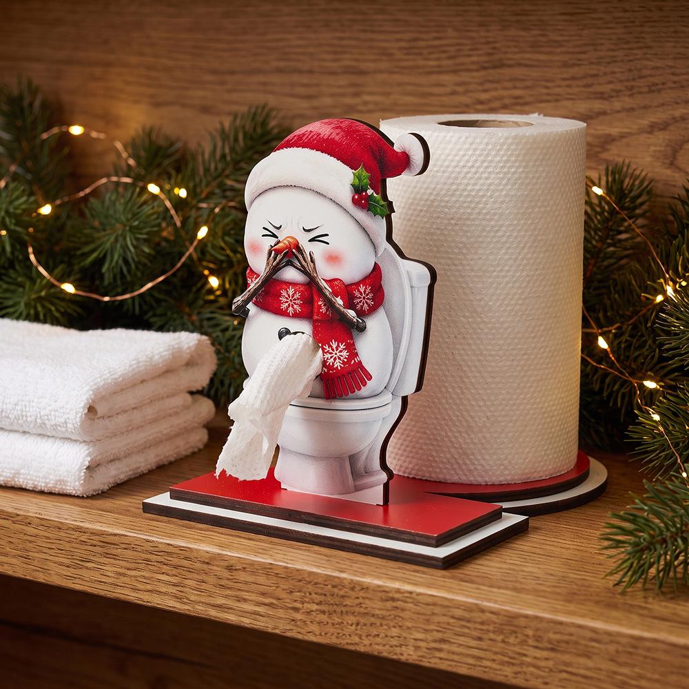 Christmas Tissue Holder Ornament Snowman Reindeer Santa Claus Festive Wooden Atmosphere Decoration Item
