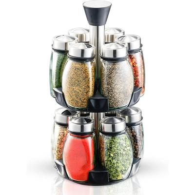 Spice Rack Organizer for Cabinet - Seasoning, Herb and Spice Organizer with 12 Jars and Labels - Spinning Spice Rack