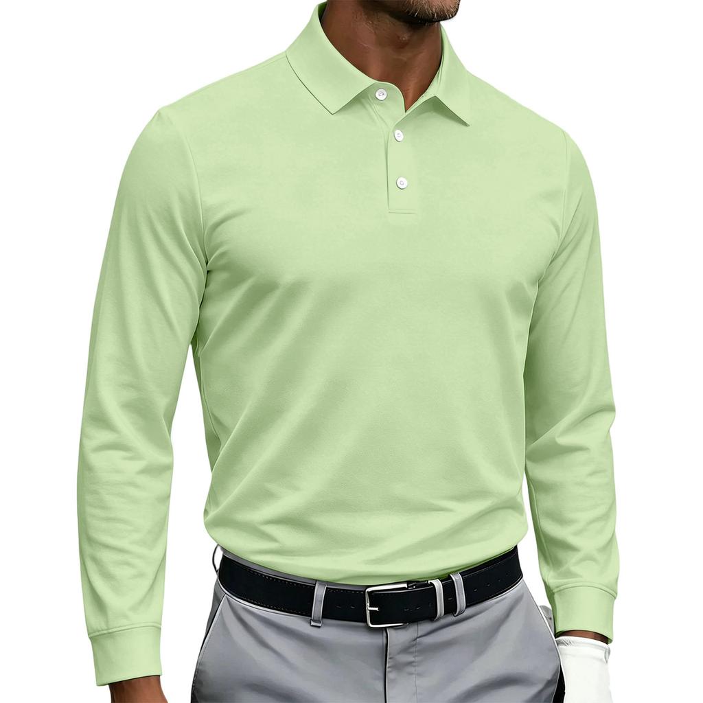 Men's Quick Dry Breathable Golf Polo Shirt Long Sleeve Button Collar Athletic Casual Shirt Sportswear