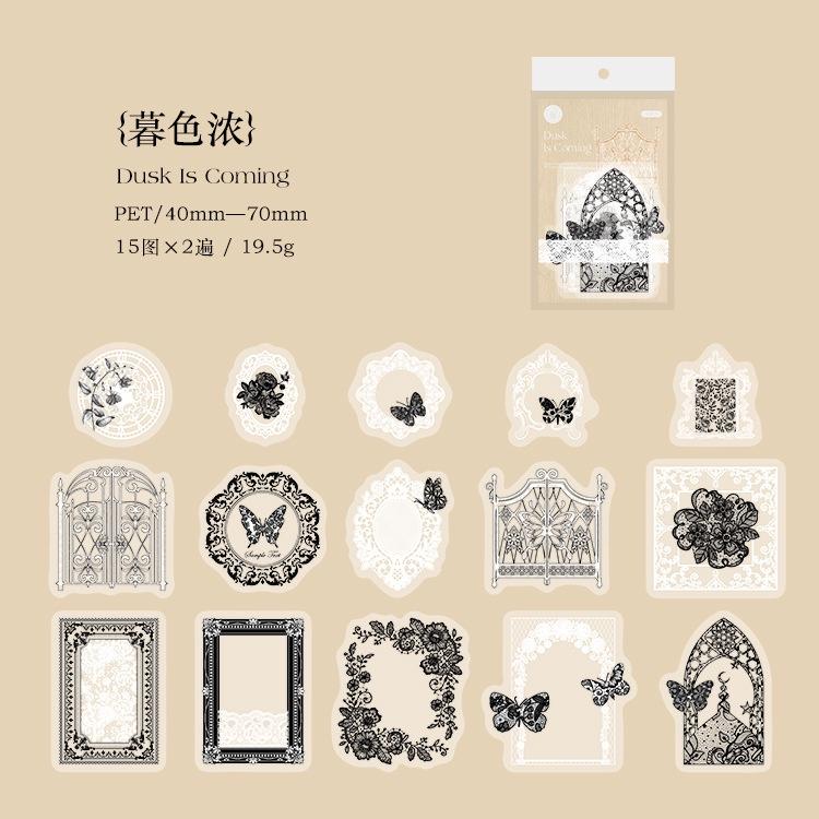 

30 шт./упак. ПЭТ кружевные наклейки пакет белые и черные тематические наклейки для украшения дневника для скрапбукинга