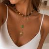 Boho Chic Gold-Tone Layered Necklace With Geometric Sunflower Pendant Amber Glass Beads