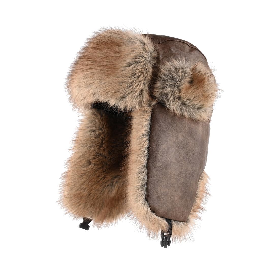 Retro Leather Hat Men's Winter Velvet Thickened Outdoor Ear Protection Hat Imitation Mink Plush Cold-proof Hat Women