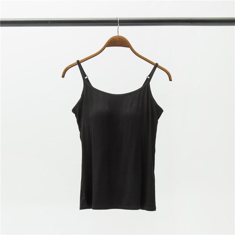 Modal Women's Wireless Strappy Tank Top with Built-in Bra Cups for Yoga