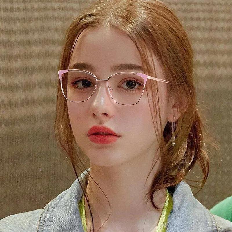 New Fashionable Luxury Metal Frame Women'S Flat Light Glasses Ultra Light Neutral High Quality Anti Blue Light Glasses