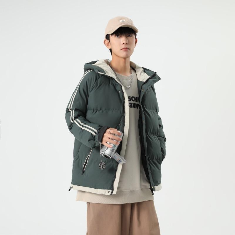 Padded men's winter large size hooded striped loose thickened padded jacket thermal casual padded jacket