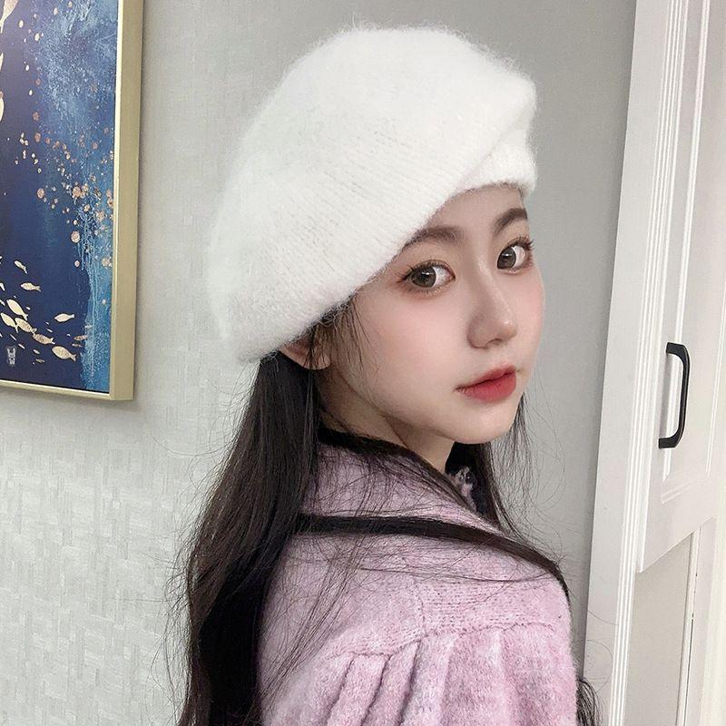 Women's Hat Knitted Autumn Winter Painter's Warm Plush Hat Wool Beret