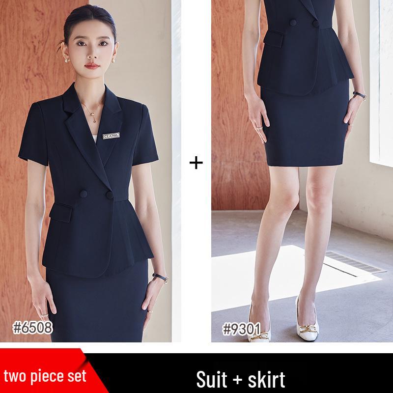 Women's Summer Short Sleeve Suit Set - Professional Skirt for Hotel Front Desk or Jewelry Store Workwear