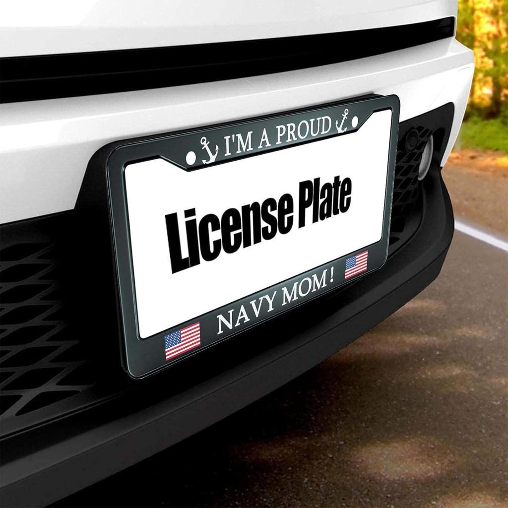Smooffly I'M A Proud Navy Mom American Flag Texas License Plate Frame Car Tag Frame License Plate Holder Car Plate Frame Auto Tags 2 Holes Screws