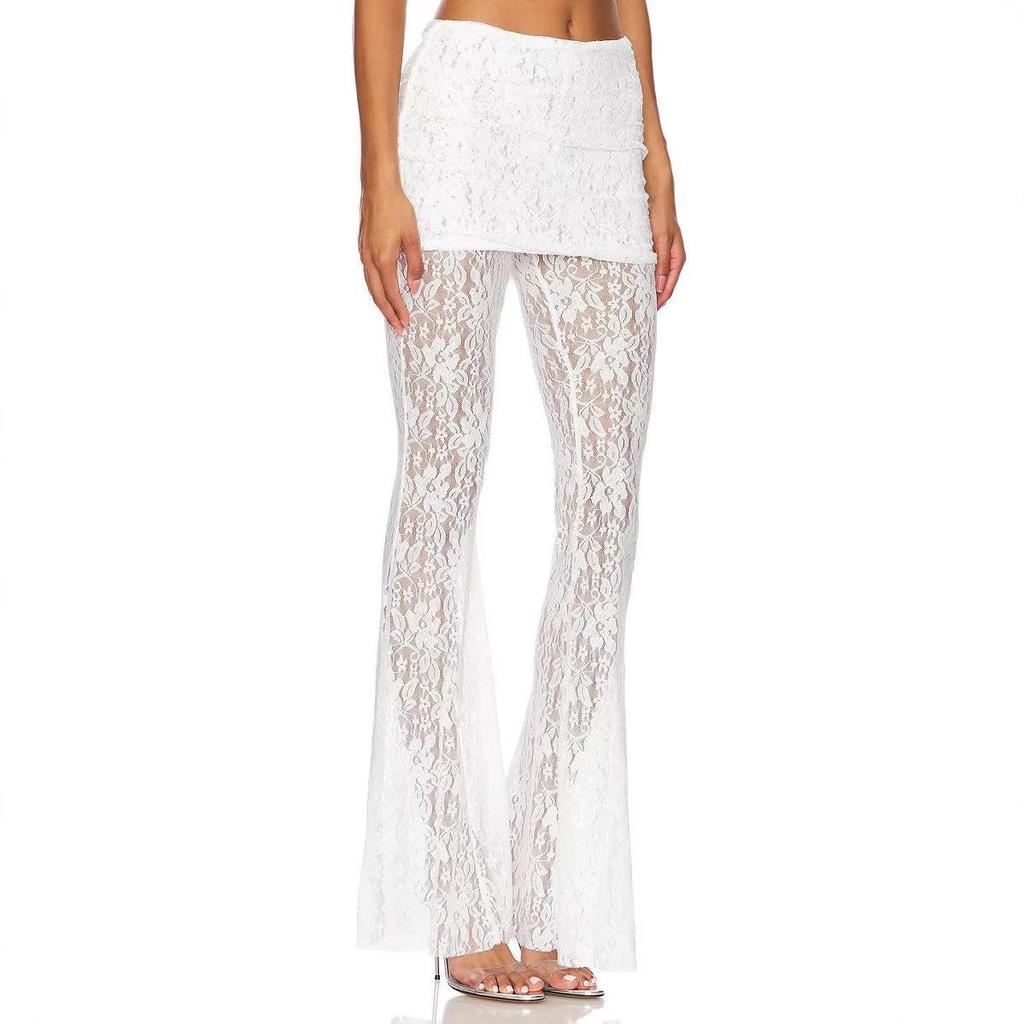 2025 European & American Summer High Waist Lace Flare Pants