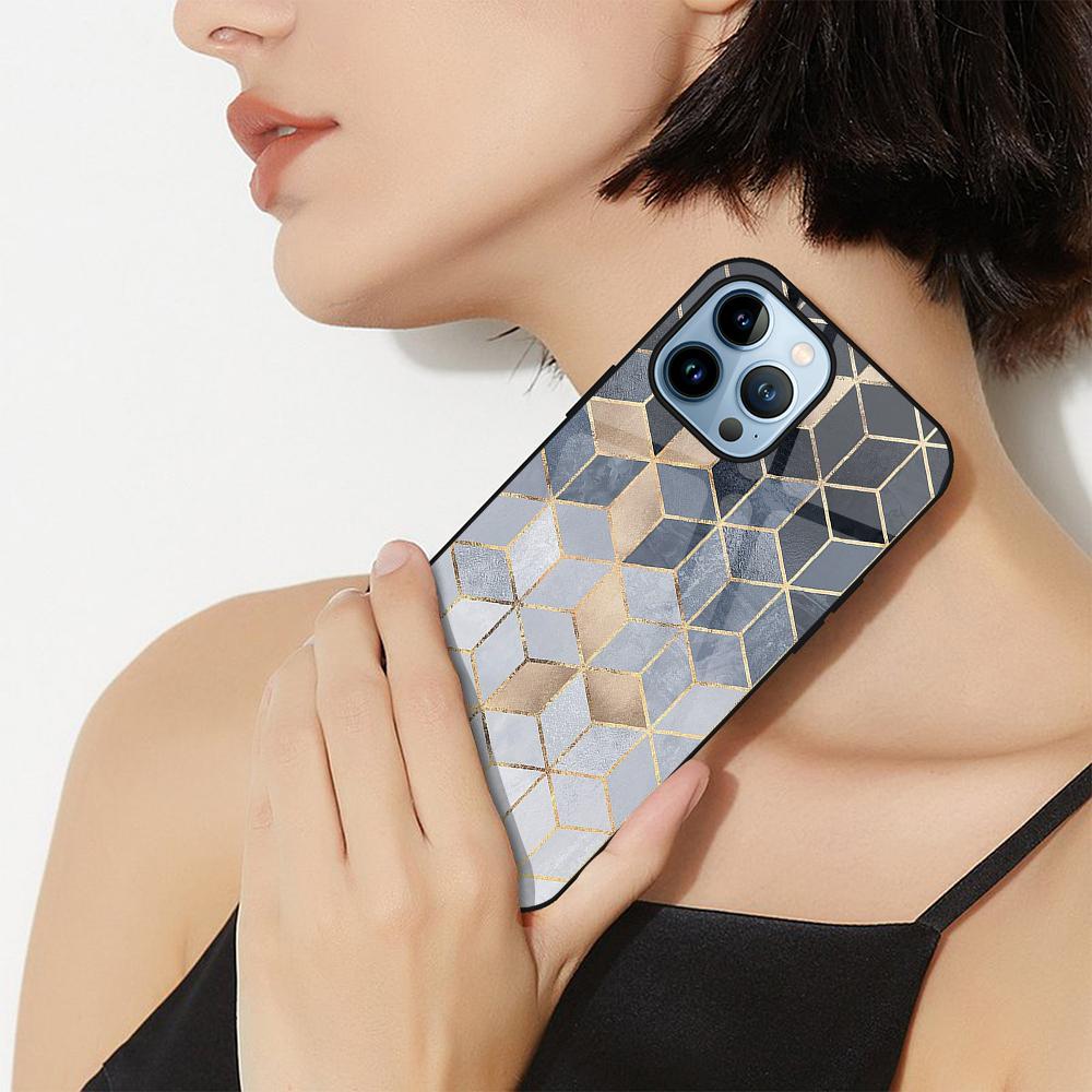 Geometry Marble Phone Case For Iphone 14 13 11 12 Pro Max Mini Xs Xr X Tempered Glass Cover For Iphone 7 8 6s Plus Se 2022