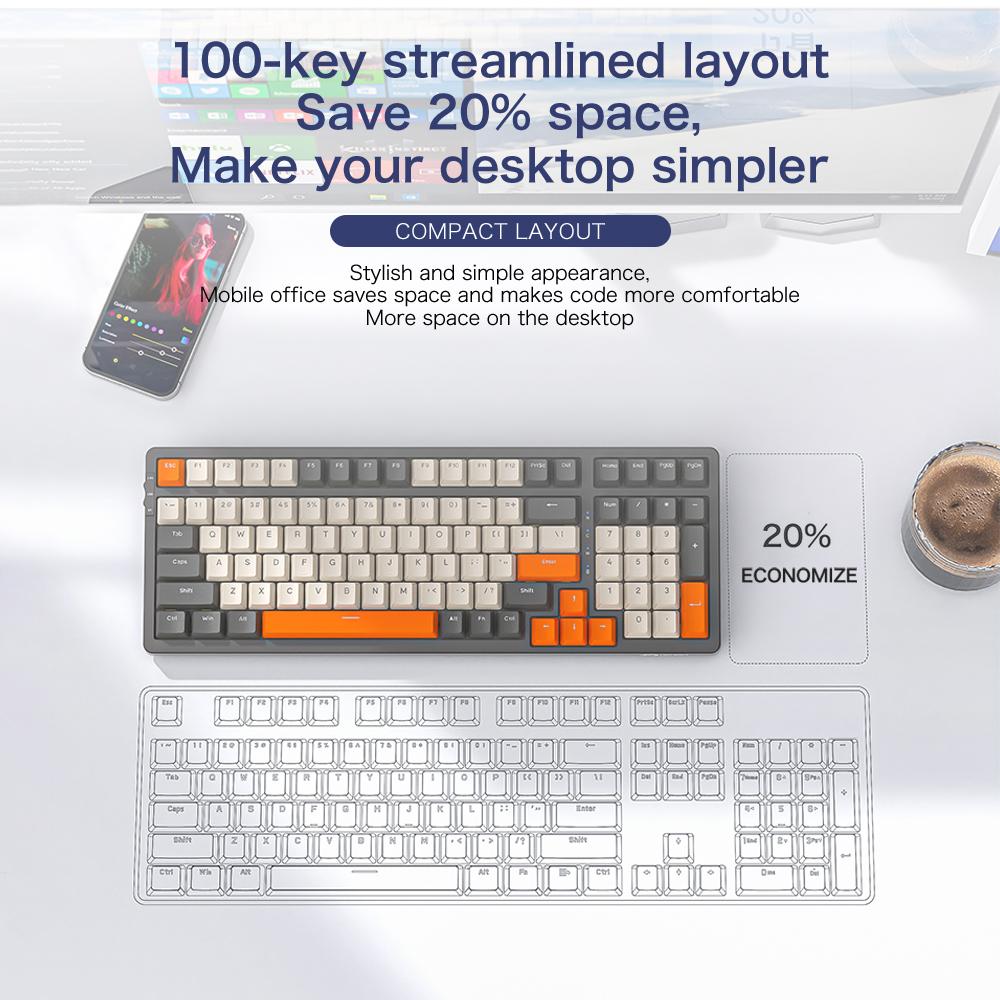 K8 Wireless Mechancial Gaming Keyboard Hot Swappable Backlit Bluetooth 2.4G Wired Linear Red Switch for PS4 PC Win Mac Gamer