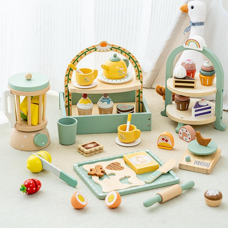 Play House Toy Kitchen Wooden Boy Girl Dessert Shop Ice Cream Tea Set Wooden Children's Toys