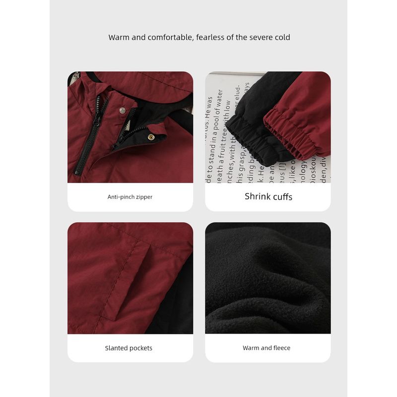 European Style Boys' Jacket with Fleece Lining for Autumn and Winter, Girls' Top, Baby Hooded Clothing, Waterproof Winter Wear, Children's Clothing