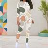 Women Plus Size Printed Round Neck Long Sleeve Top And Fitted Pants Two Piece Set