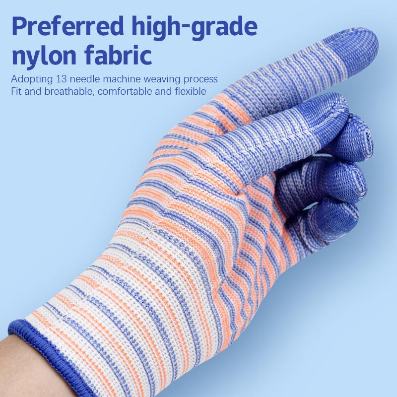 1/3/5 Pair Breathable Work Gloves Thorn Proof Non-Slip Wear-Resistant Nylon Industrial Gloves Striped Anti-Static Gardening Gloves