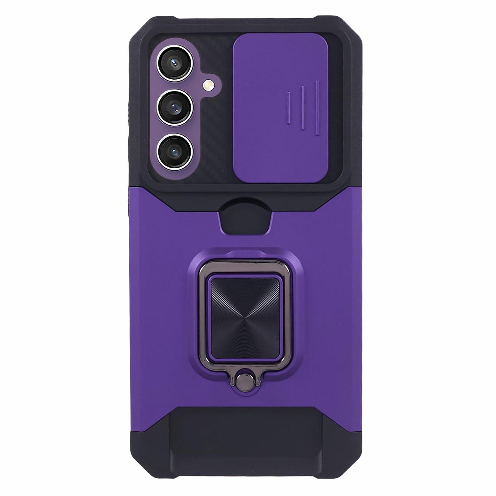 

Чохол-підставка для Samsung Galaxy S24 FE з кришкою-слайдером для об єктива, чохол для телефону з ПК+ТПУ з відділенням для карток Purple