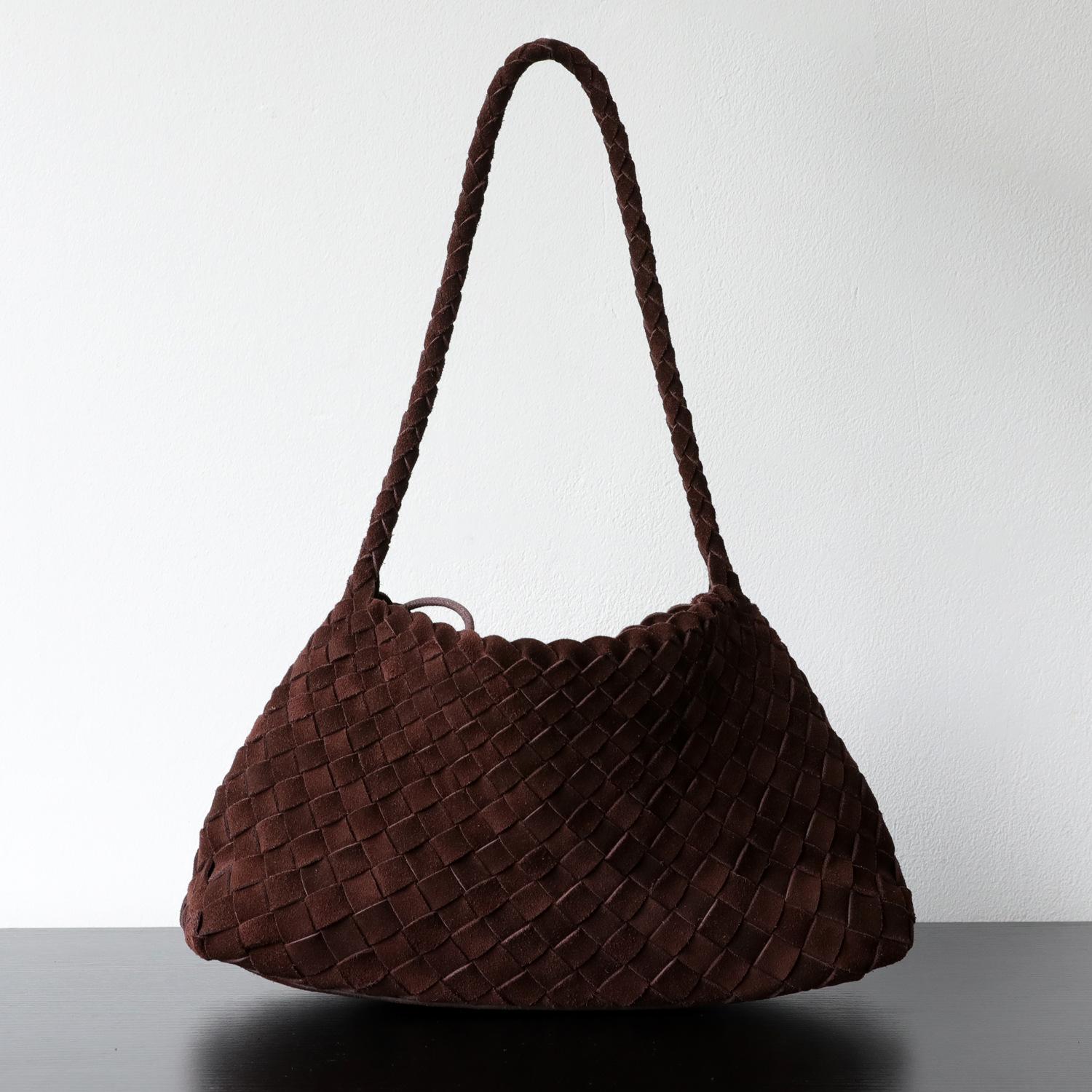 

Художественная и ретро матовая коровья кожа ручной работы плетеная сумка-парусник под мышкой, высококлассная и универсальная, непринужденная ручная сумка через плечо для женщин 31x9.5x17cm кофейный