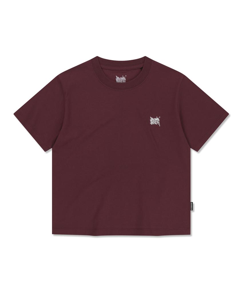 BROWNBREATH W Tag Crop Tee - Burgundy