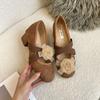 High Heeled Shoes for Women's 2025 Spring New French Cross Strap Ballet Pumps Retro Camellia Flower Mary Jane Shoes for Women