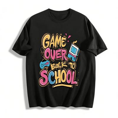 Game Over Tillbaka till skolan Grafiskt tryck Avslappnad topp Ren bomull T-shirt
