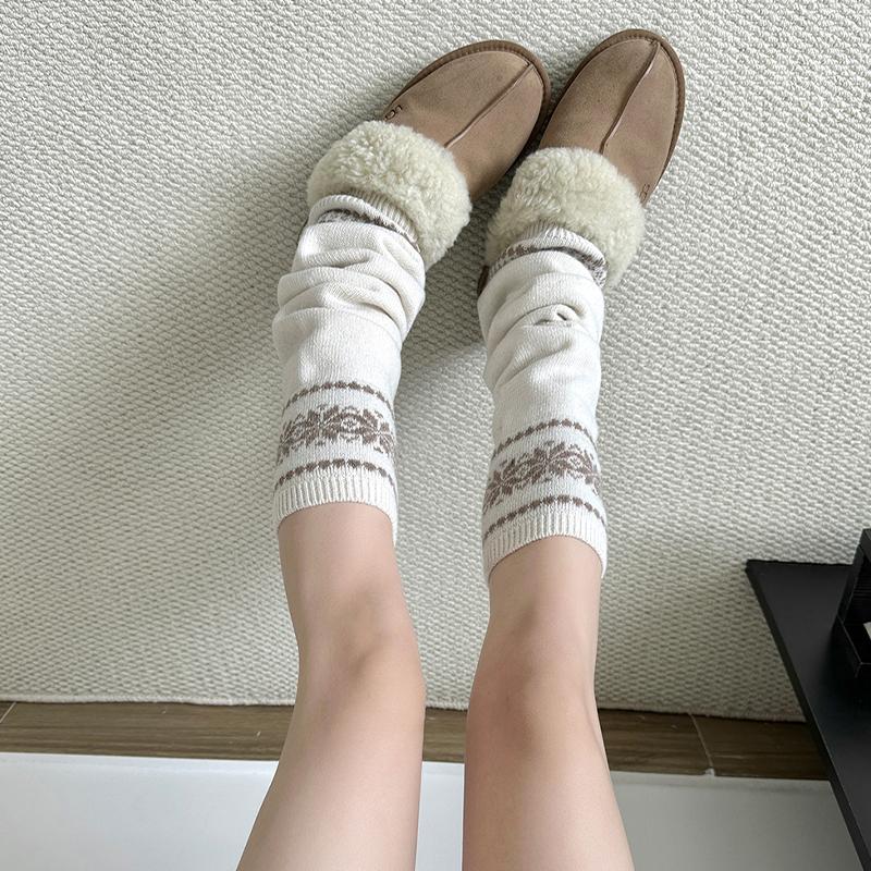 Korean Fair Isle Women'S Socks Autumn And Winter Pile Socks Thick Yarn Knitted Warm Calf Sleeves