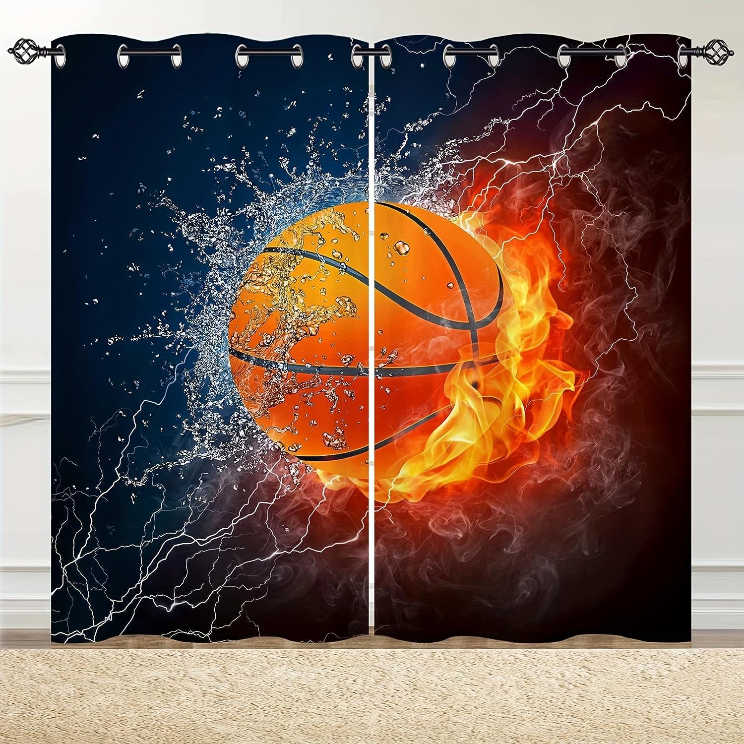 

2-панельные шторы с изображением баскетбольного мяча для мальчиков, спортивные шторы с изображением баскетбольного мяча, декор окна для подростков и детской спальни, крутой 3D-принт с изображением баскетбольного мяча. 150x166cm