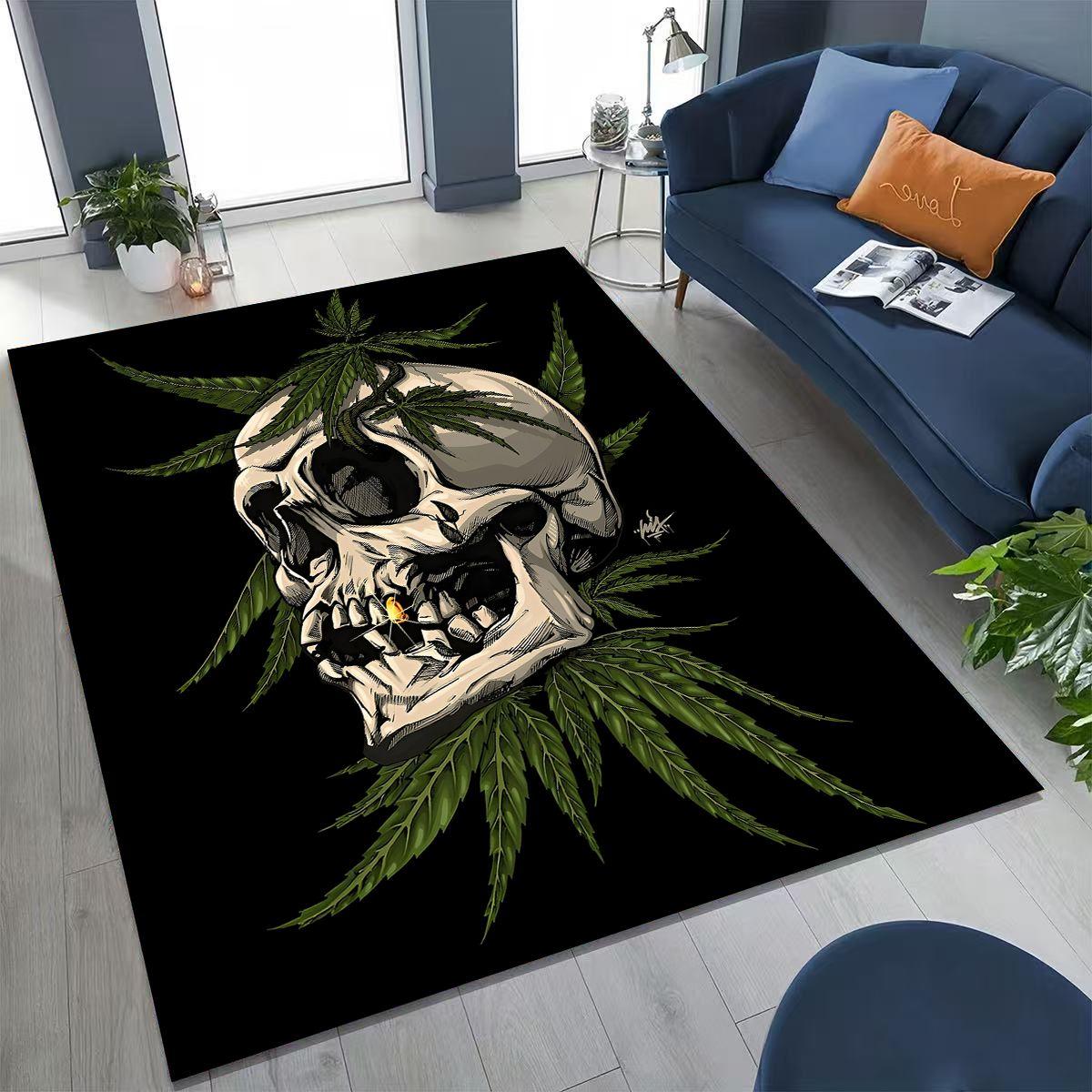 

3D Smoke Maple Weed Plants Death Skull Cartoon Moto Rug for Bedroom Living Room Sofa Home Doormat Decor,Large Non-slip Floor Mat 40x60cm( 15x23in )