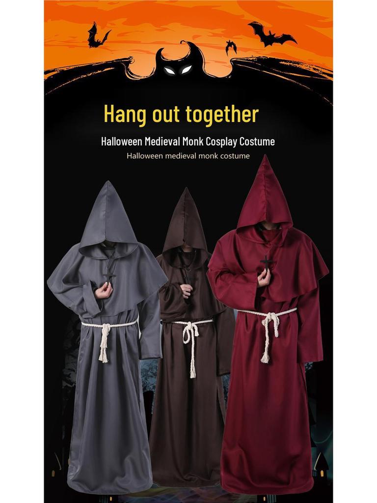 Halloween Medieval Monk & Wizard Robe Costume - Priest COS Stage Wear