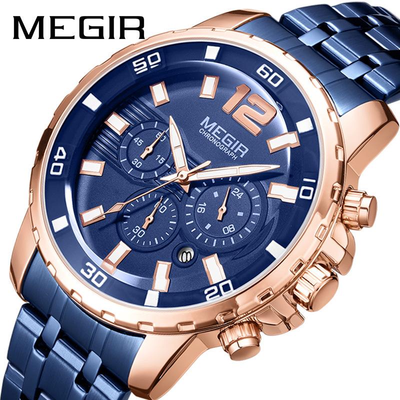 Men'S Watch Multifunctional Timing Waterproof Steel Belt Business Quartz Watch Men'S 2068G