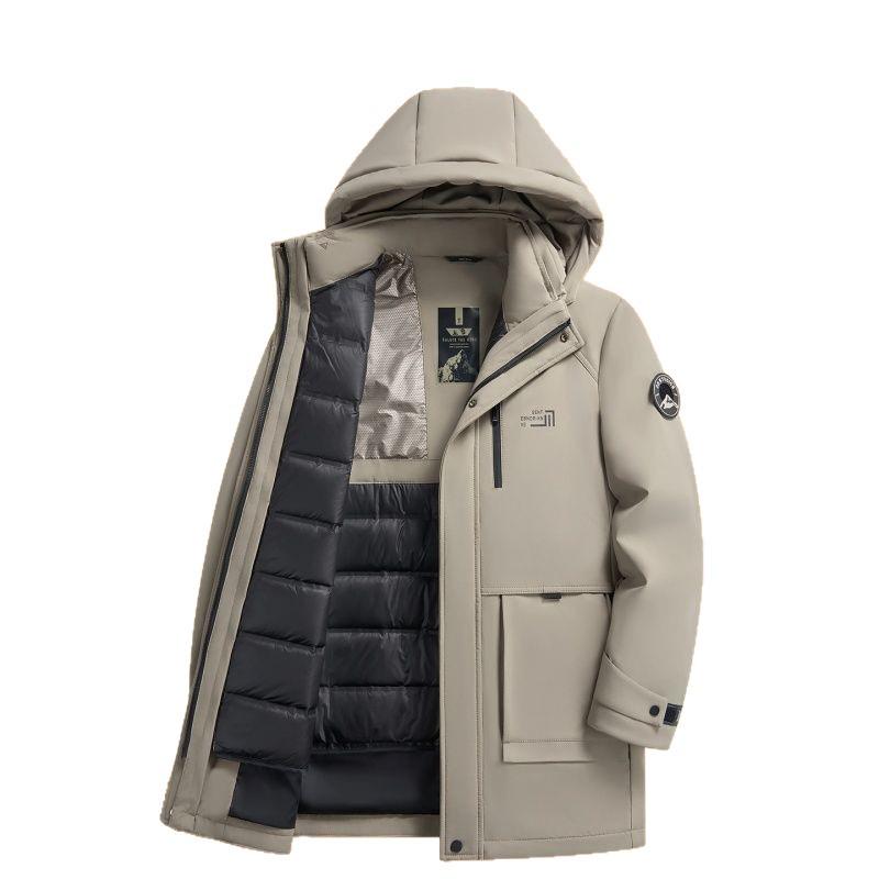 Men's Mid-Length Fitted Down Jacket with Detachable Liner - Business Casual Winter Wear