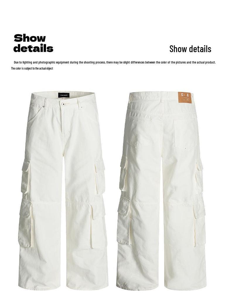 Yongfang Unisex Retro Schlankmachende Cargohose - Mehrere Taschen, Mittelhoch geschnitten, Bodenlang, Säbel-Design