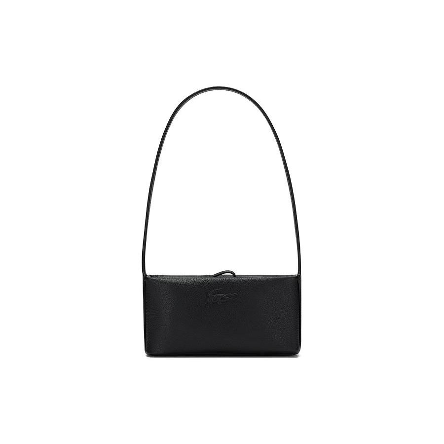 Lacoste Classic Fashion Minimalist Solid Color Leather Tote Shoulder Bag Small Women bags Black NF4532IE000 Black,Small