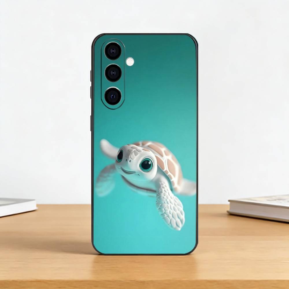 Süße kleine Schildkröte Handyhülle für Samsung Galaxy A73,A72,A71,A70,A53,A52,A51,Weiches Silikon Schwarze Hülle