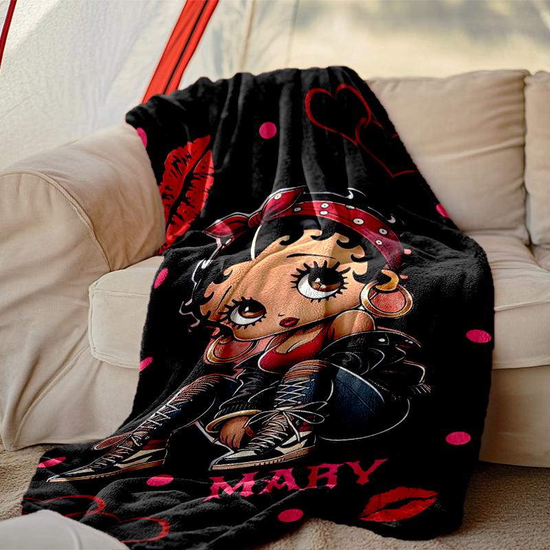 1pc Betty Boop Blanket, Home Printed Throw Blanket - Soft Blanket Gift for Family, Washable Sofa Bed Blanket