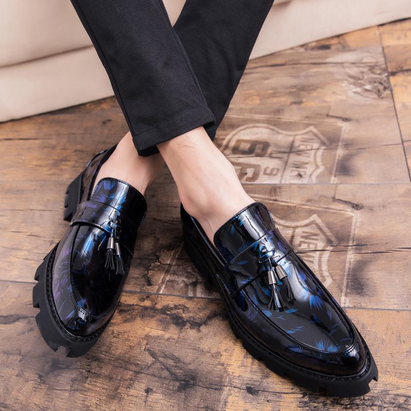Fashion Thick Soled Men's Leather Shoes Leisure and Business Style Dress Up Party Work and Office Loafer Tassels