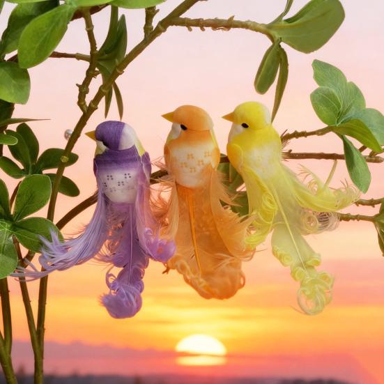 Künstliche Vögel Simulation Schaumstoffvögel mit 3D-Federschwanz Realistischer Clip Weihnachtsbaumschmuck für Weihnachtsbaum Kranz Basteln Party Heimdeko