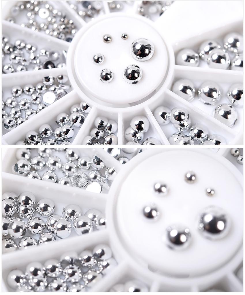 kads Nagel-Silberperlen-Dekoration, runde Dekorationen, flacher Boden, Halbkreis, Nail-Art-Strasssteine, Nagel-Strasssteine
