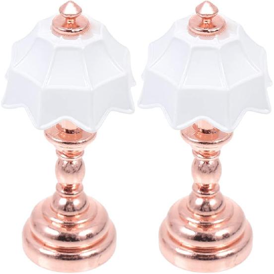 2 Pcs Dollhouse Table Lamp 1:12 Scale Miniature Desk Lamp Mini Table Light Doll House Furniture Accessories (Rose Gold) - Without Light