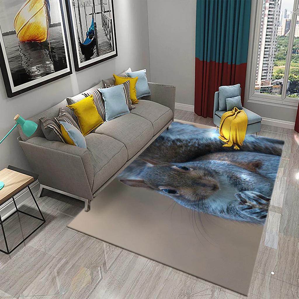 Niedlicher Eichhörnchenteppich Lustige Wildtier-Fußmatte für Badezimmerdeko Teppich Rutschfest für Wohnzimmer Küche Badezimmerbereich Matten